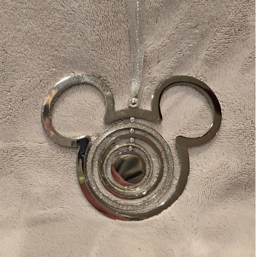 Disney Mickey Mouse Silver Glitter Concentric Ring Metal Christmas Ornament
